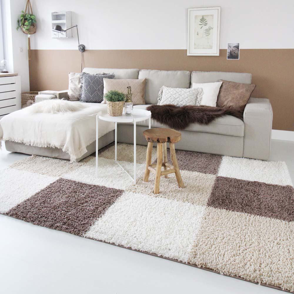 Dywan w kratkę - Shaggy Trend mocha - sfeer Dywan w kratkę - Shaggy Trend mocha - sfeer