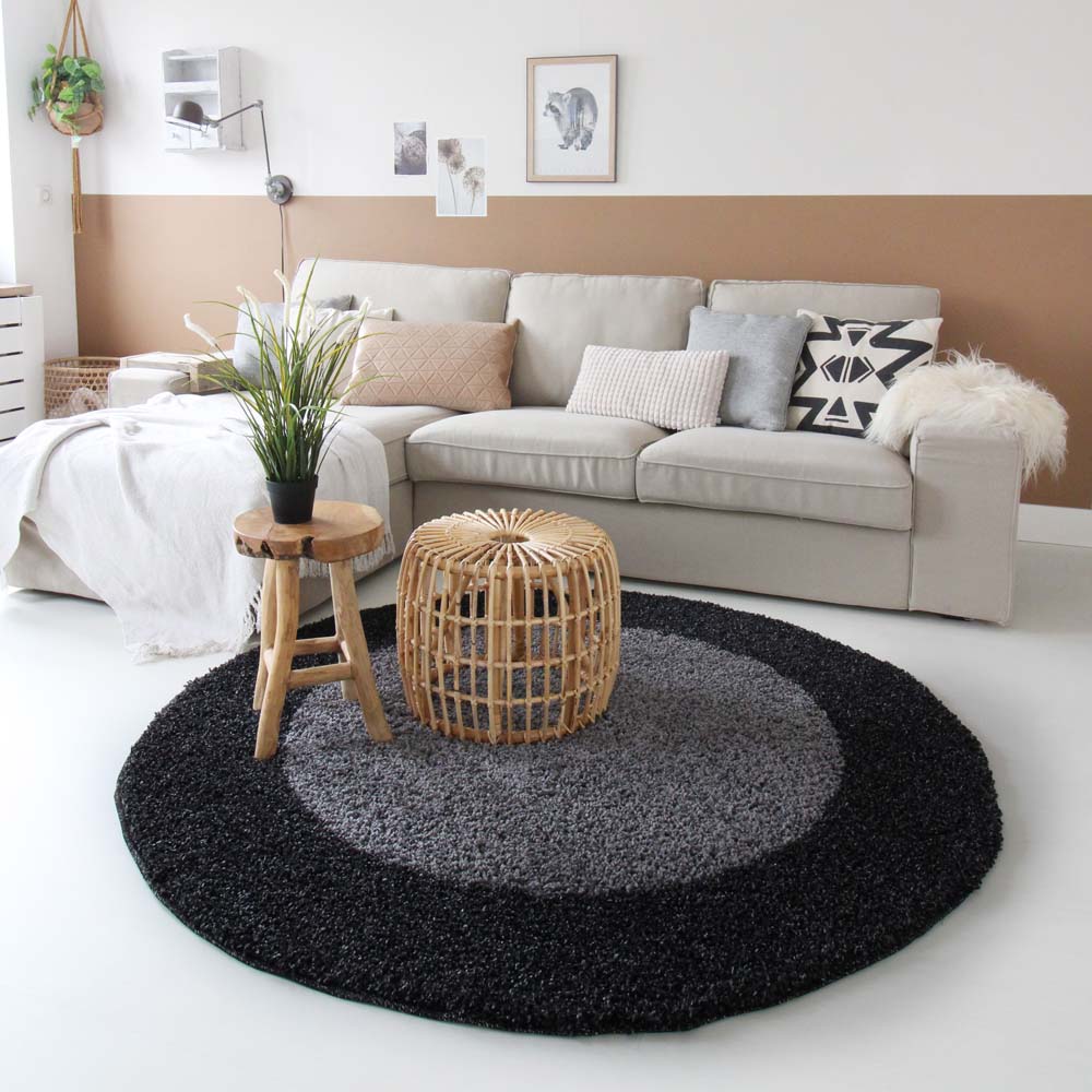 Dywan okrągły z długim włosiem - Trend Frame antracytowy - sfeer Dywan okrągły z długim włosiem - Trend Frame antracytowy - sfeer