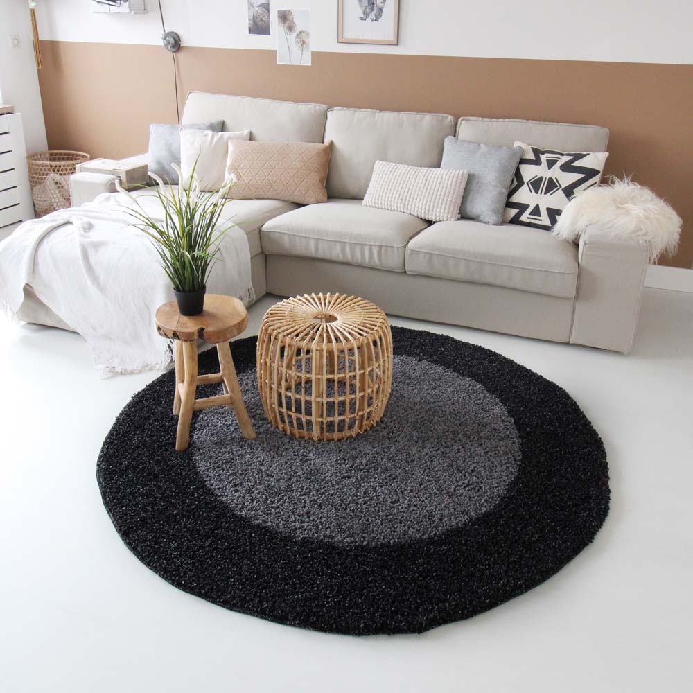 Dywan okrągły z długim włosiem - Trend Frame antracytowy - sfeer Dywan okrągły z długim włosiem - Trend Frame antracytowy - sfeer