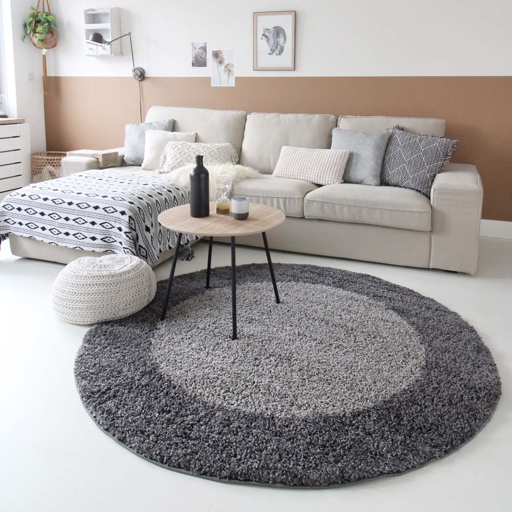 Dywan okrągły z długim włosiem - Trend Frame szary - sfeer Dywan okrągły z długim włosiem - Trend Frame szary - sfeer