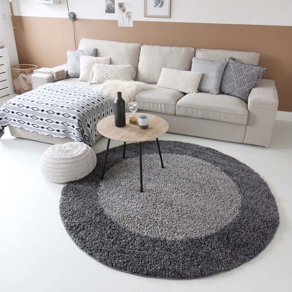 Dywan okrągły z długim włosiem - Trend Frame szary - sfeer Dywan okrągły z długim włosiem - Trend Frame szary - sfeer