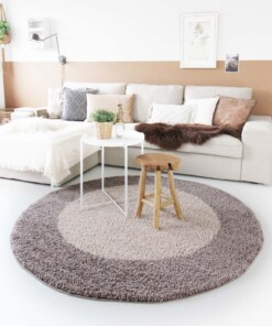 Dywan okrągły z długim włosiem - Trend Frame taupe - sfeer, thumbnail Dywan okrągły z długim włosiem - Trend Frame taupe - sfeer, thumbnail