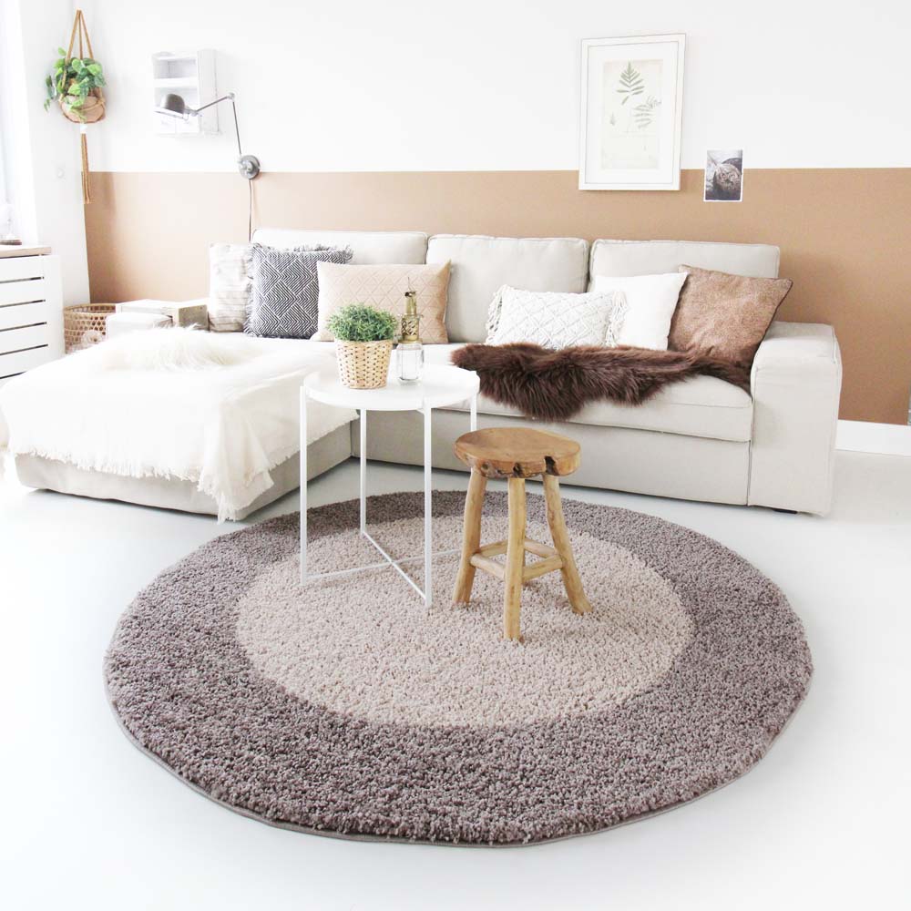 Dywan okrągły z długim włosiem - Trend Frame taupe - sfeer Dywan okrągły z długim włosiem - Trend Frame taupe - sfeer