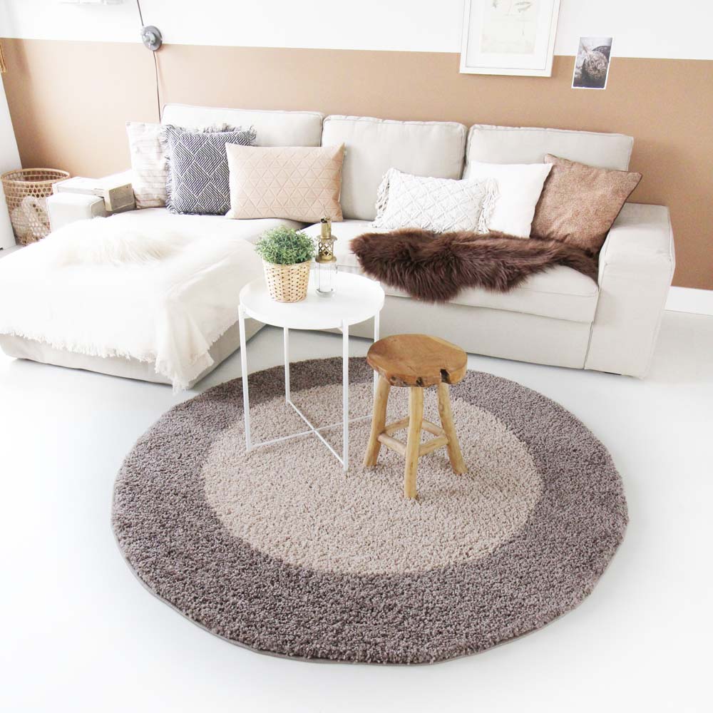 Dywan okrągły z długim włosiem - Trend Frame taupe - sfeer Dywan okrągły z długim włosiem - Trend Frame taupe - sfeer