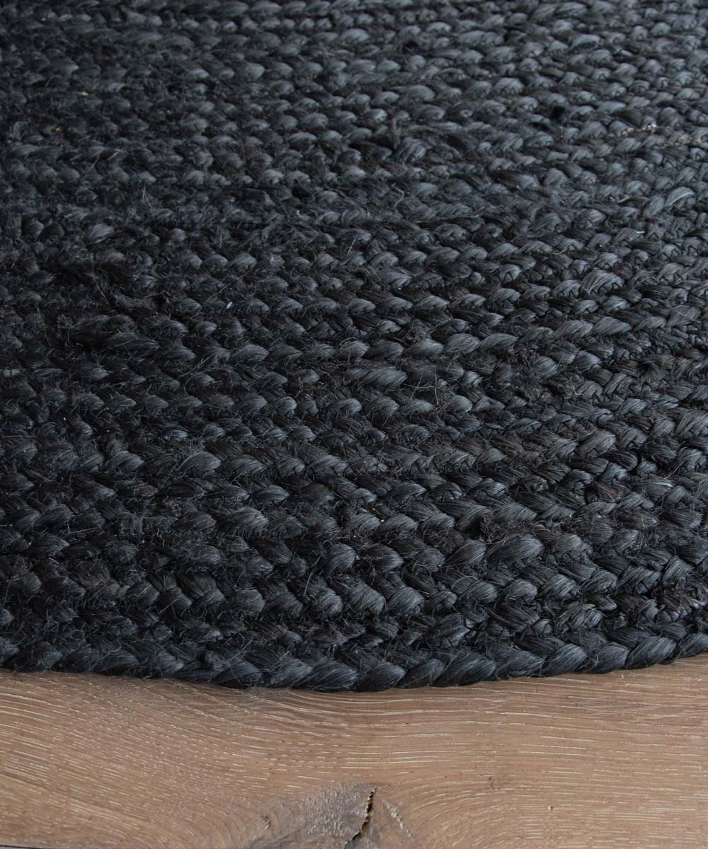 Dywan okrągły jutowy - Pure czarny - close up zijkant Dywan okrągły jutowy - Pure czarny - close up zijkant