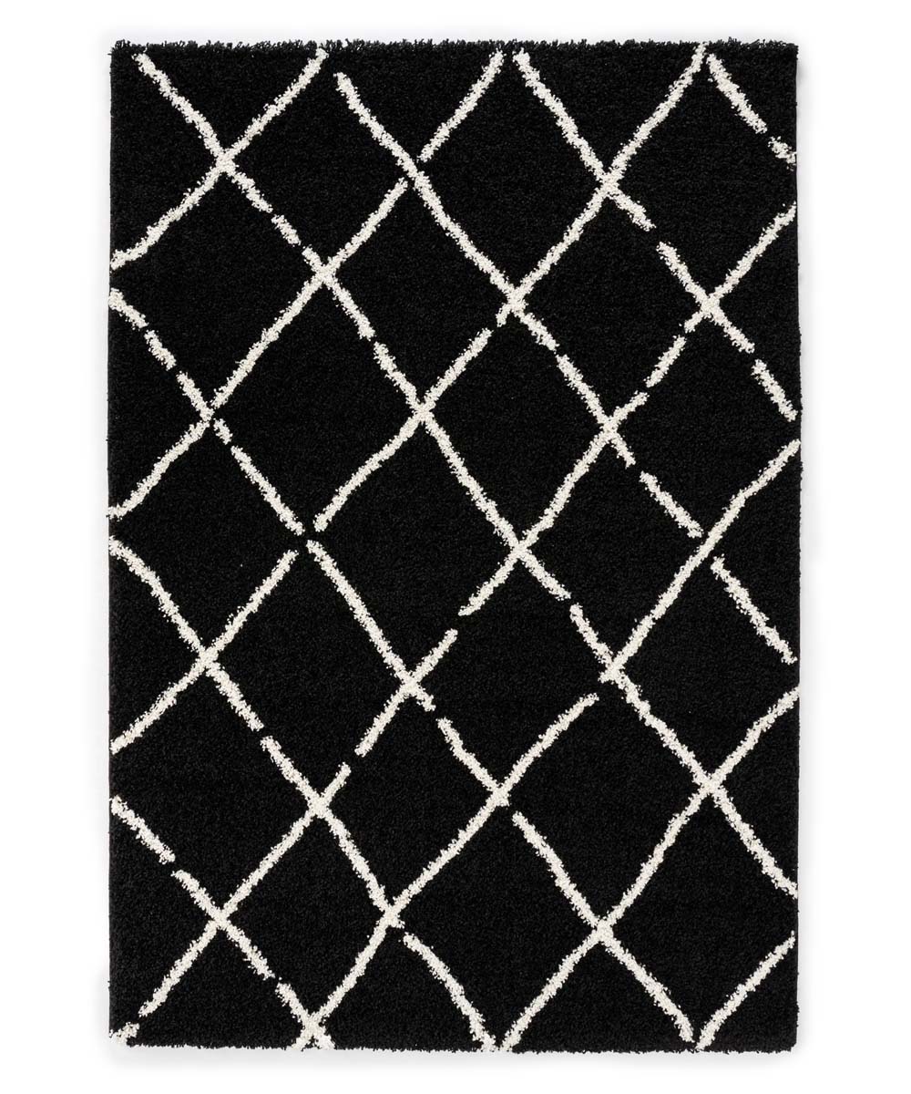 Dywan z długim włosiem w romby Artisan - czarny/biały - overzicht Dywan z długim włosiem w romby Artisan - czarny/biały - overzicht