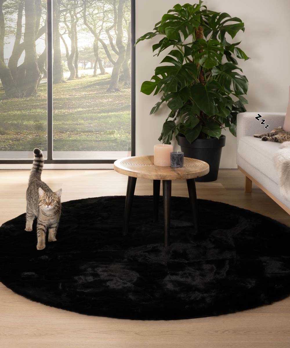 Dywan okrągły z długim włosiem - Comfy plus czarny - sfeer Dywan okrągły z długim włosiem - Comfy plus czarny - sfeer