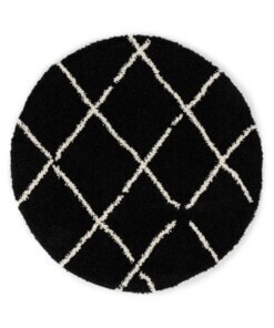 Okrągły dywan z długim włosiem w romby Artisan - czarny/biały - overzicht