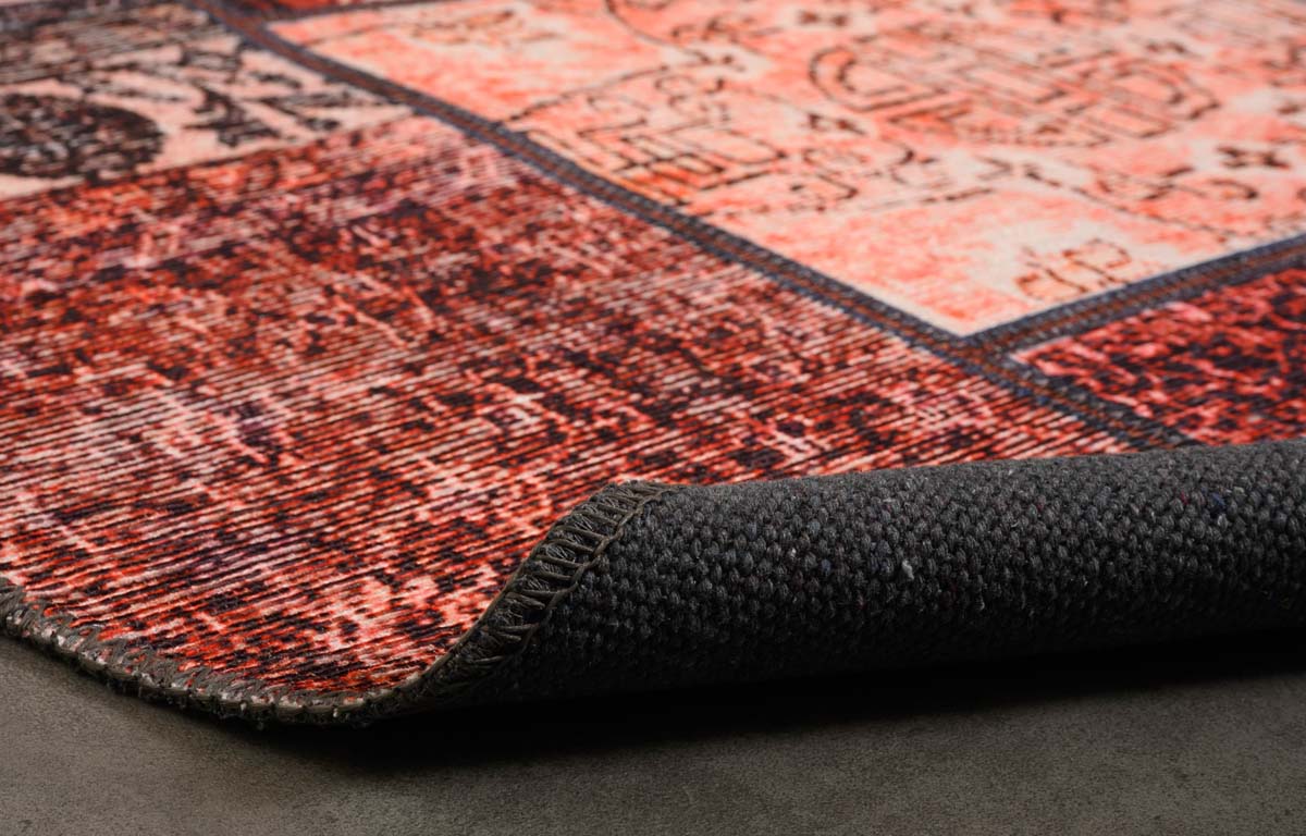 Dywan okrągły patchworkowy - Fade No.1 czerwony/multi - close up vouw Dywan okrągły patchworkowy - Fade No.1 czerwony/multi - close up vouw
