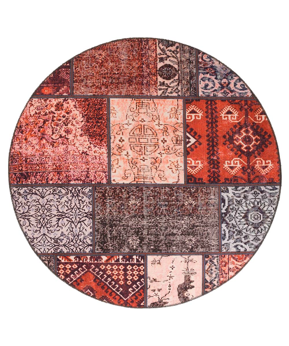 Dywan okrągły patchworkowy - Fade No.1 czerwony/multi - overzicht boven Dywan okrągły patchworkowy - Fade No.1 czerwony/multi - overzicht boven