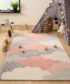 Dywan dziecięcy w chmurki - Magic różowo/szary