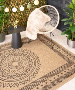 Dywan zewnętrzny jutowy - Boho Mandala beżowy/czarny