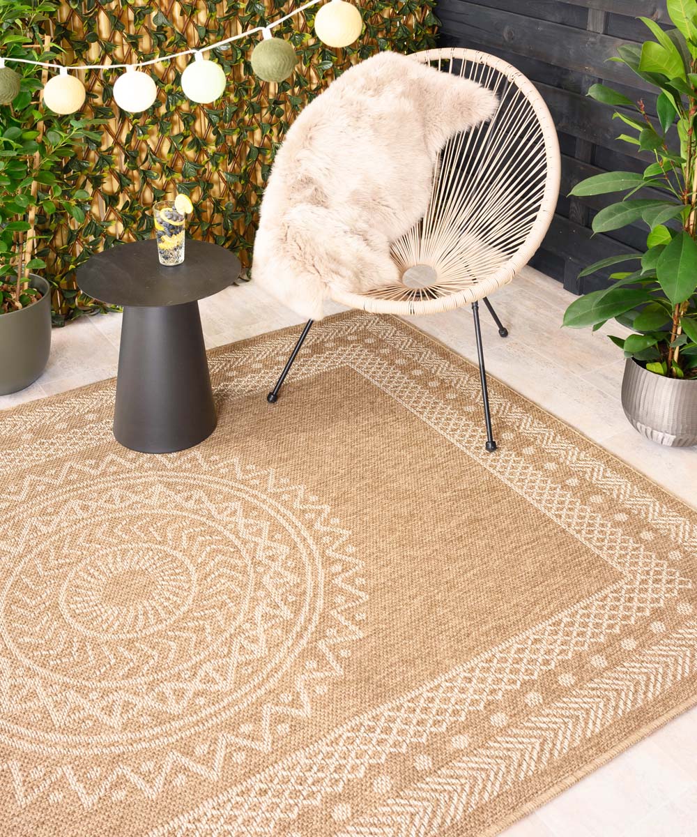 Dywan zewnętrzny jutowy - Boho Mandala beż/biały Dywan zewnętrzny jutowy - Boho Mandala beż/biały