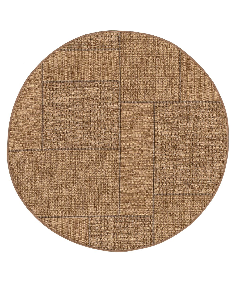 Dywan zewnętrzny okrągły w kratkę - Twill Patch brązowy - overzicht Dywan zewnętrzny okrągły w kratkę - Twill Patch brązowy - overzicht