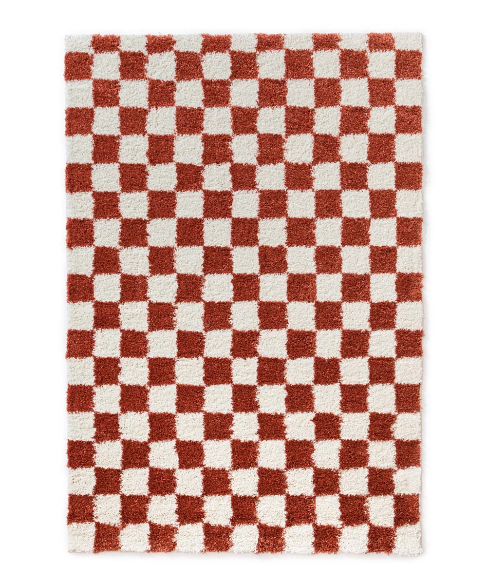 Dywan w szachownicę - Check słoniowa/koral - overzicht Dywan w szachownicę - Check słoniowa/koral - overzicht