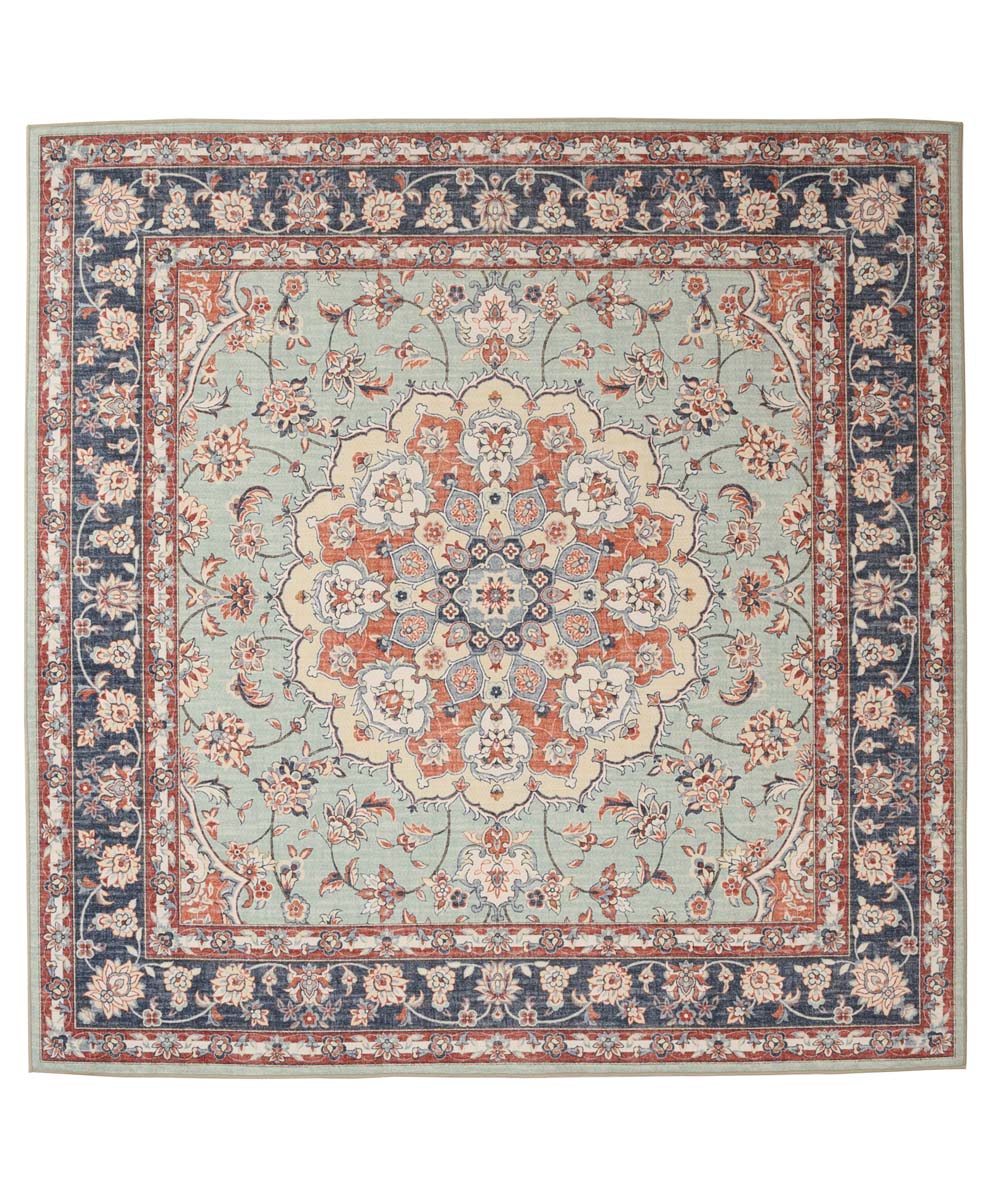 Dywan zewnętrzny kwadratowy vintage - Valenca Nova szałwiowa zieleń/czerwień - overzicht Dywan zewnętrzny kwadratowy vintage - Valenca Nova szałwiowa zieleń/czerwień - overzicht