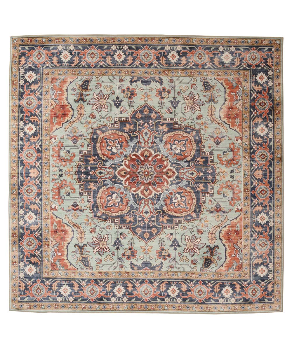 Dywan zewnętrzny kwadratowy vintage - Valenca Fino zielona/niebieska - overzicht Dywan zewnętrzny kwadratowy vintage - Valenca Fino zielona/niebieska - overzicht