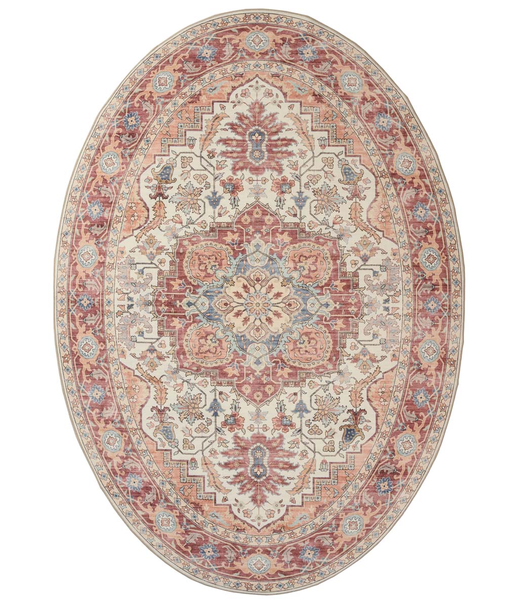 Dywan zewnętrzny owalny vintage - Valenca Fino kremowo/czerwony - overzicht Dywan zewnętrzny owalny vintage - Valenca Fino kremowo/czerwony - overzicht