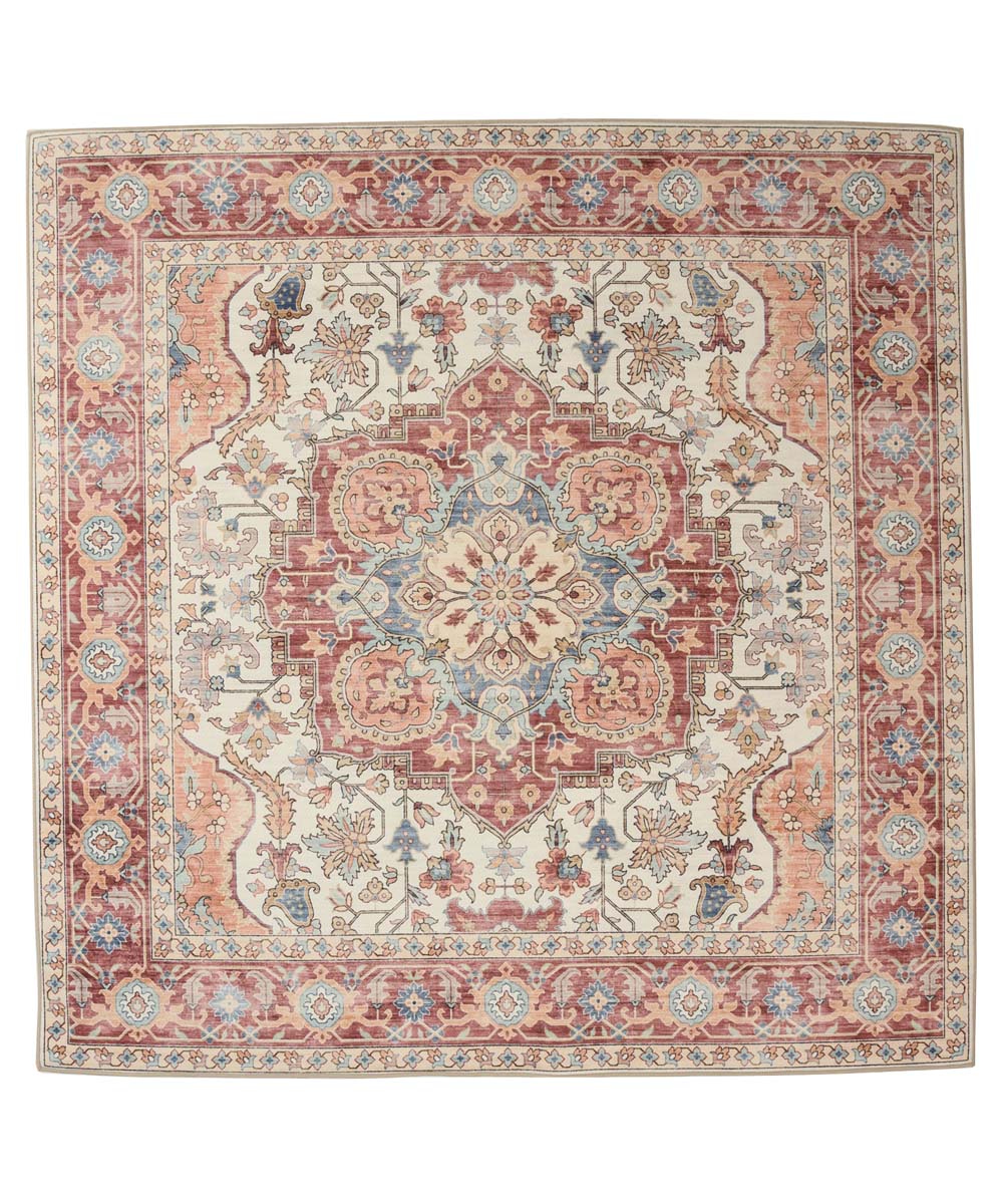 Dywan zewnętrzny kwadratowy vintage - Valenca Fino kremowo/czerwony - overzicht Dywan zewnętrzny kwadratowy vintage - Valenca Fino kremowo/czerwony - overzicht