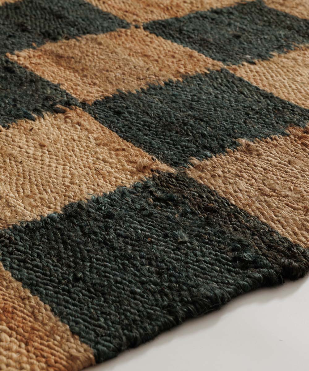Dywan jutowy - Patch naturalna/zielona - close up Dywan jutowy - Patch naturalna/zielona - close up