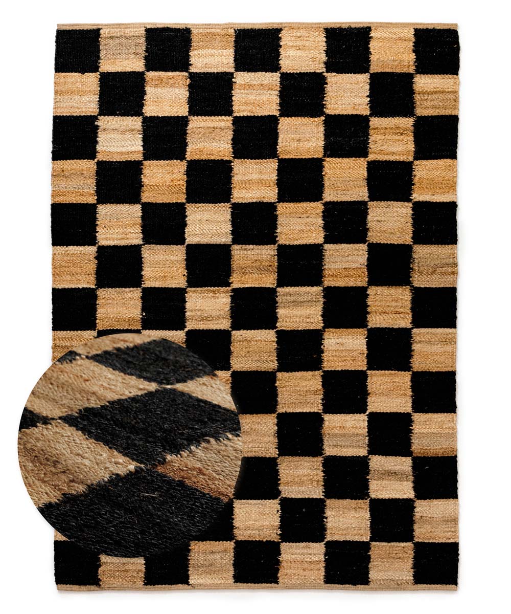 Dywan jutowy - Patch naturalny/czarny - overzicht Dywan jutowy - Patch naturalny/czarny - overzicht