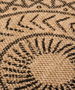 Dywan zewnętrzny jutowy - Boho Mandala beżowy/czarny - close up, thumbnail